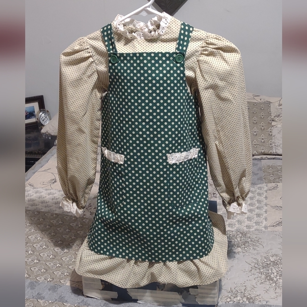 Polka Dot Green and Cream Kids Dress